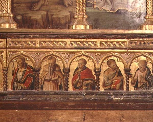 Fem apostle, fra San Martinos polyptykons predella (tempera på panel) (se 76669) af Carlo Crivelli