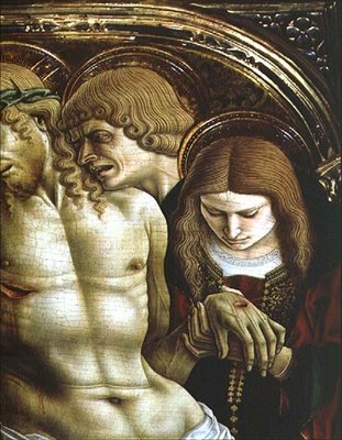 Klagesang over den døde Kristus, detalje af Johannes Evangelisten og Maria Magdalena, fra Sant