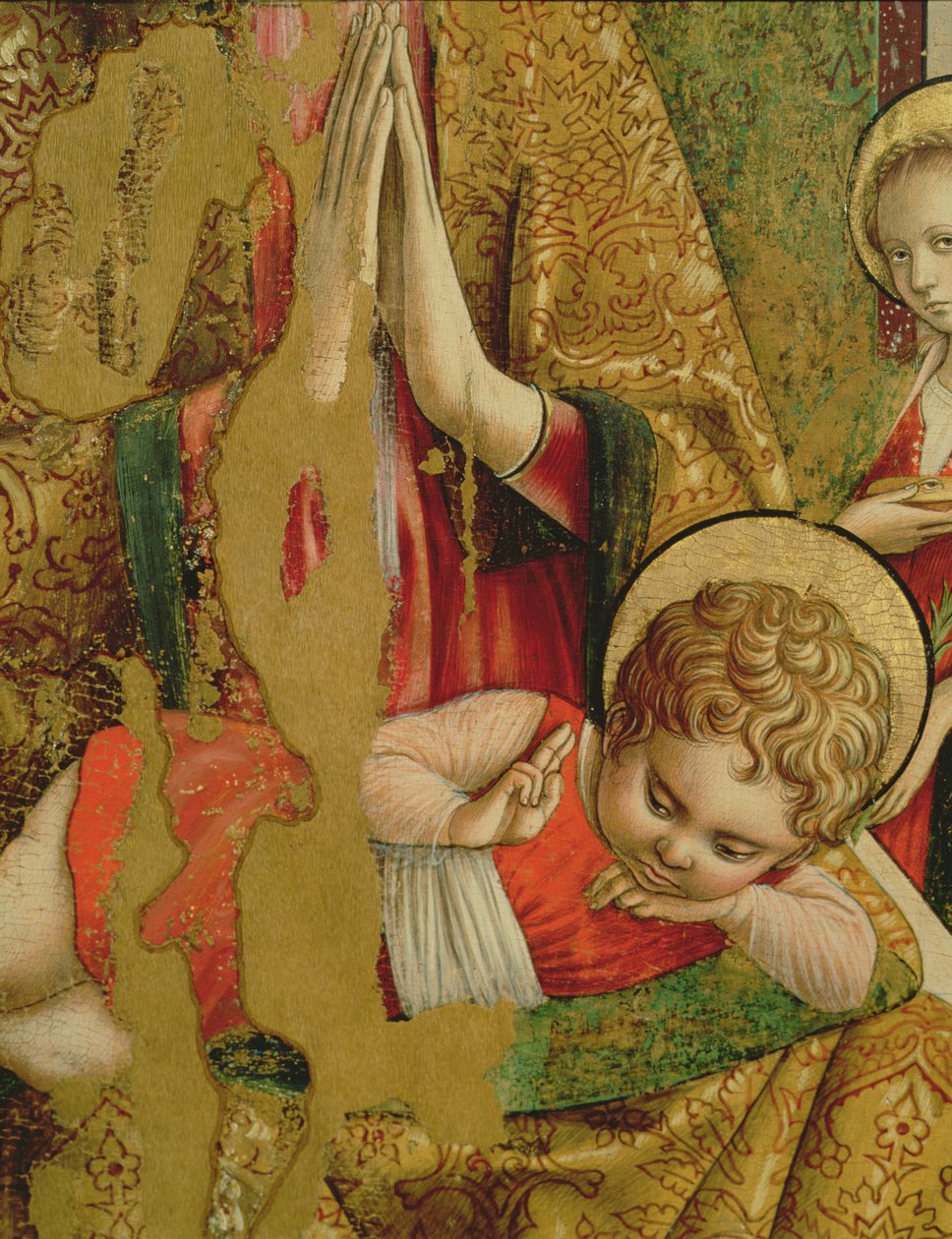Madonna og barn, detalje af Kristusbarnet, fra midterpanelet i den anden triptykon af Valle Castellamo tempera på paneldetalje af 76632 af Carlo Crivelli