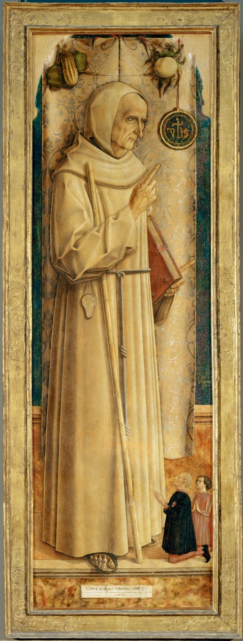 Saint Jaques de la Marche og to knælende donatorer ... af Carlo Crivelli
