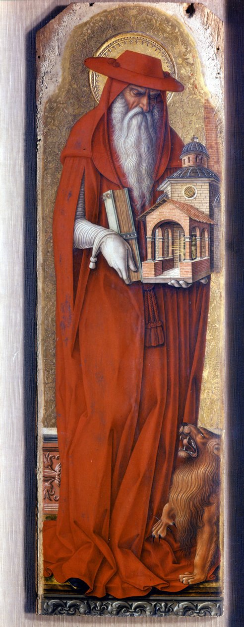 Sankt Hieronymus iført biskoppens kostume (kasket). Predelle Demidoff af Carlo Crivelli (1430/35 - 1494). 1476. af Carlo Crivelli