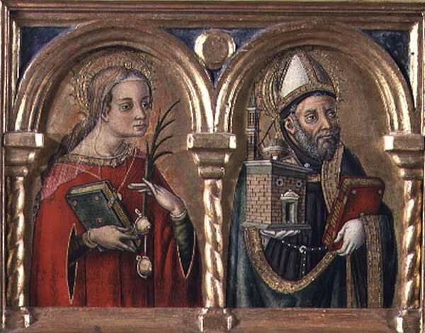 St. Agatha og St. Augustine (predella-panel) (detalje af 57606) af Carlo Crivelli