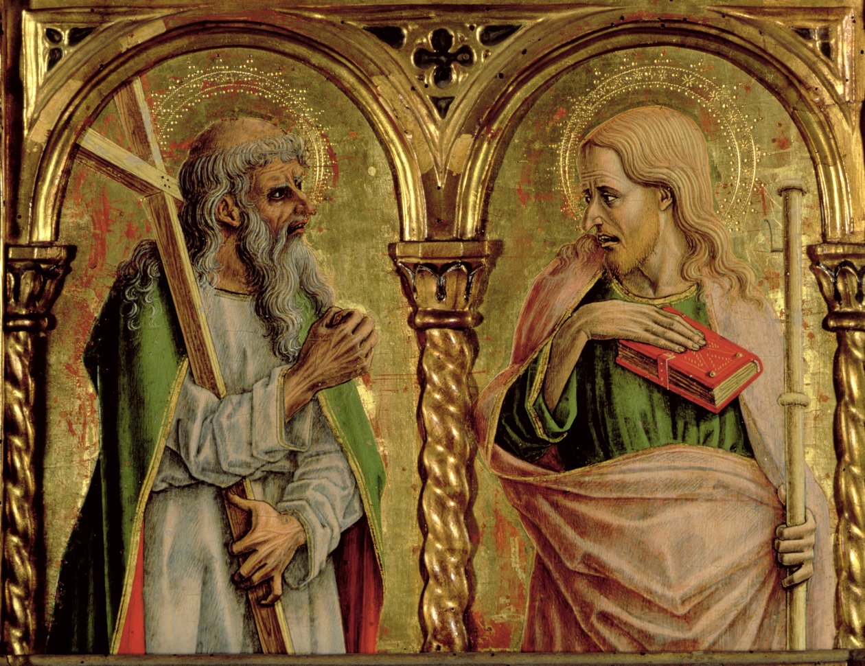 Sankt Andreas og Sankt Jakob den Store, detalje fra SantEmidio-polyptikken, 1473 tempera på panel, detalje af 76636 af Carlo Crivelli