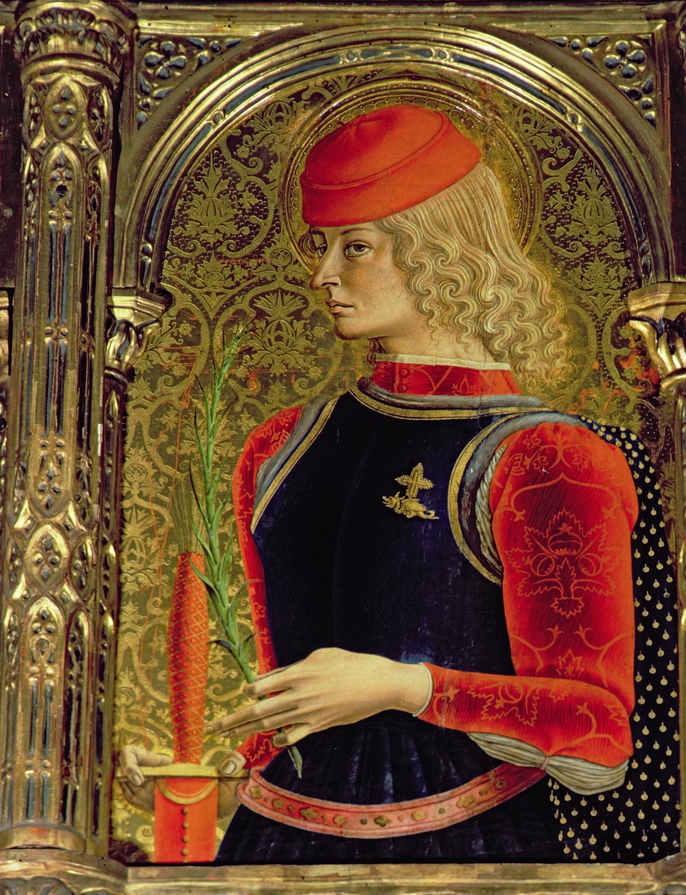St. George, detalje fra SantEmidio polyptykonen, 1473 tempera på paneldetalje af 76636 af Carlo Crivelli