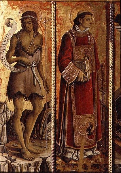 St. John the Baptist og St. Lawrence, detalje fra San Silvestro polyptykon af Carlo Crivelli