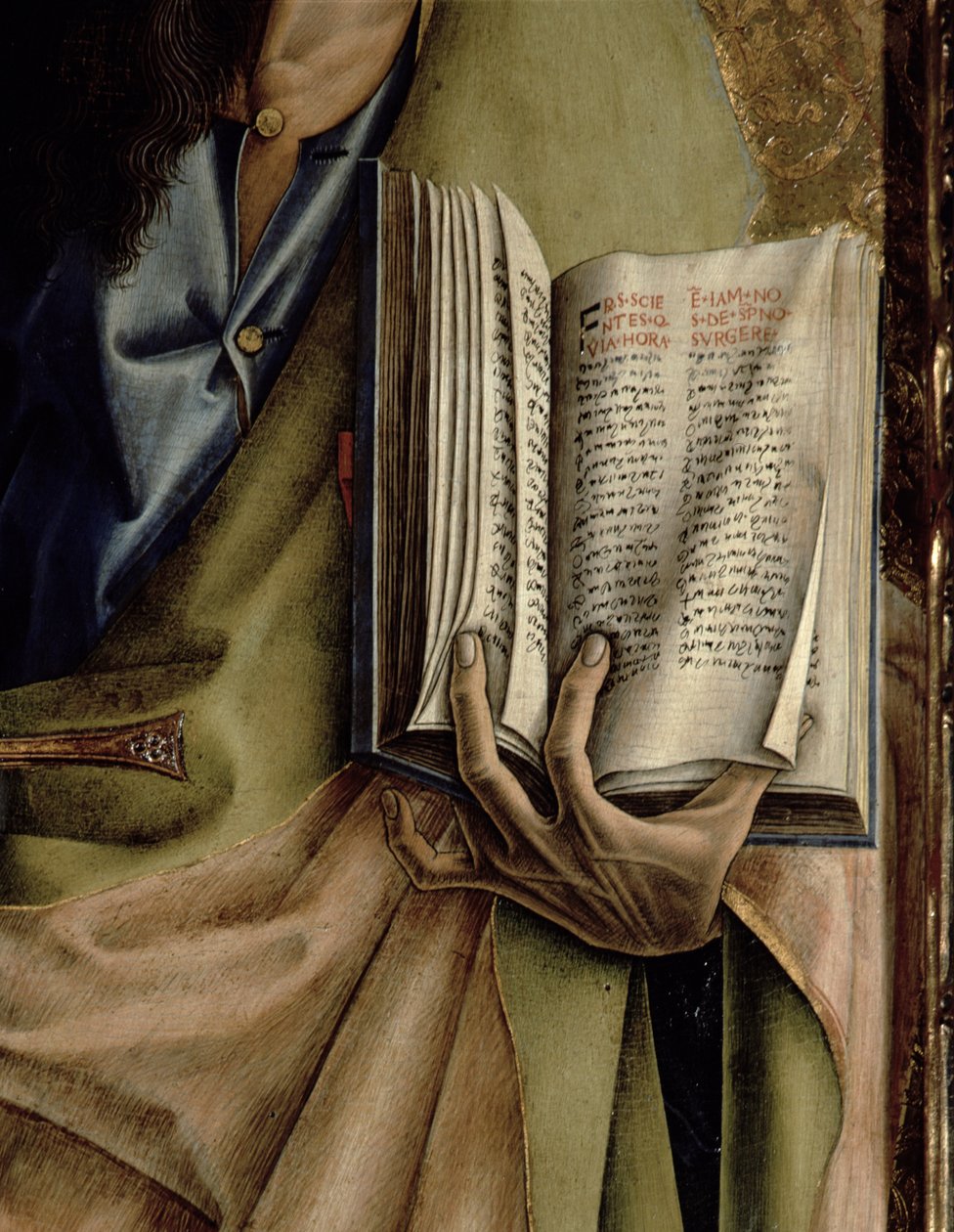 Paulus, detalje af Brevbogen, fra SantEmidio-polyptikken, 1473 tempera på panel detalje af 76647, 76646 og 76636 af Carlo Crivelli