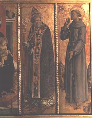 St. Sylvester og St. Francis, detalje fra San Silvestro polyptykon af Carlo Crivelli