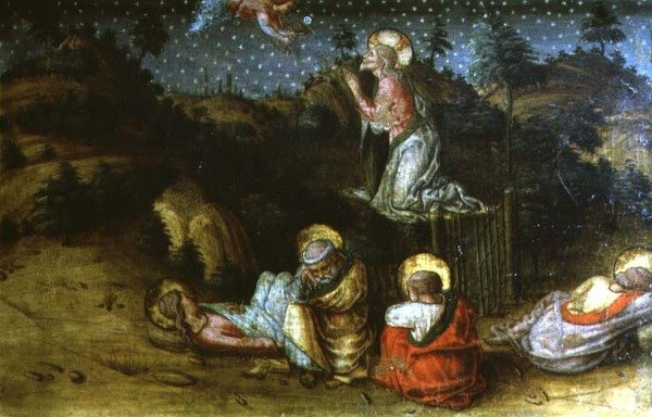 The Agony in the Garden, venstre hånd predella panel fra San Silvestro polyptykon af Carlo Crivelli