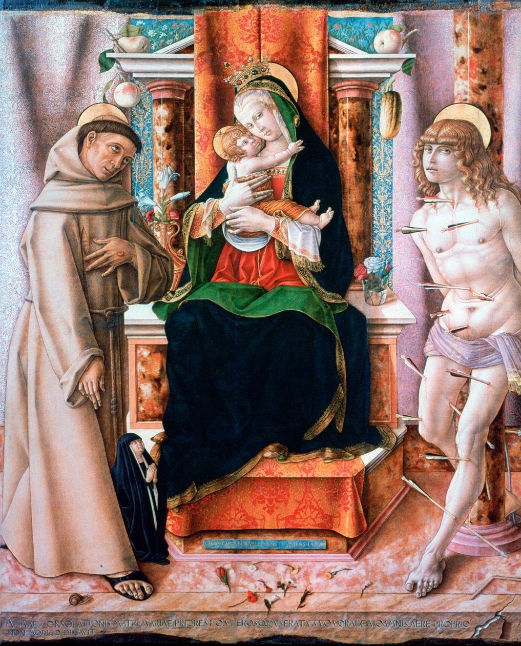 Jomfruen og barnet med de hellige Frans og Sebastian, 1491 af Carlo Crivelli