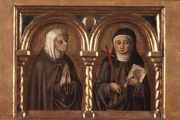 Uidentificeret kvinde og St. Clare of Assisi (predella-panel) (detalje af 57606) af Carlo Crivelli