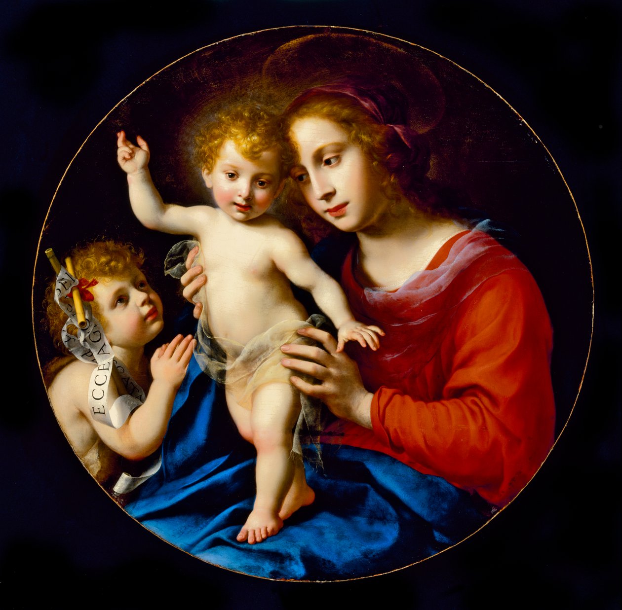 Madonna og barn med Johannes Døberen, ca. 1636 af Carlo Dolci