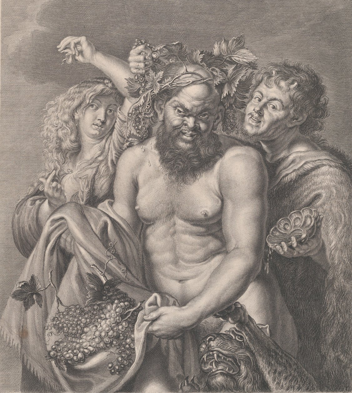 Bacchus ledsaget af en Bacchante og en faun, 1768 af Carlo Faucci