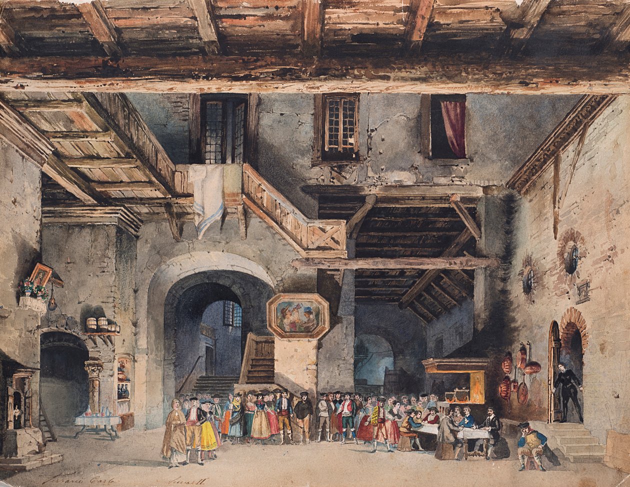 Scenografi til Operaen Skæbnens styrke af Giuseppe Verdi. af Carlo Ferrario