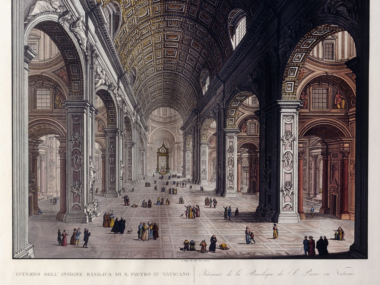 Interiør af den store basilika San Pietro i Vatikanet, af Carlo Gilio