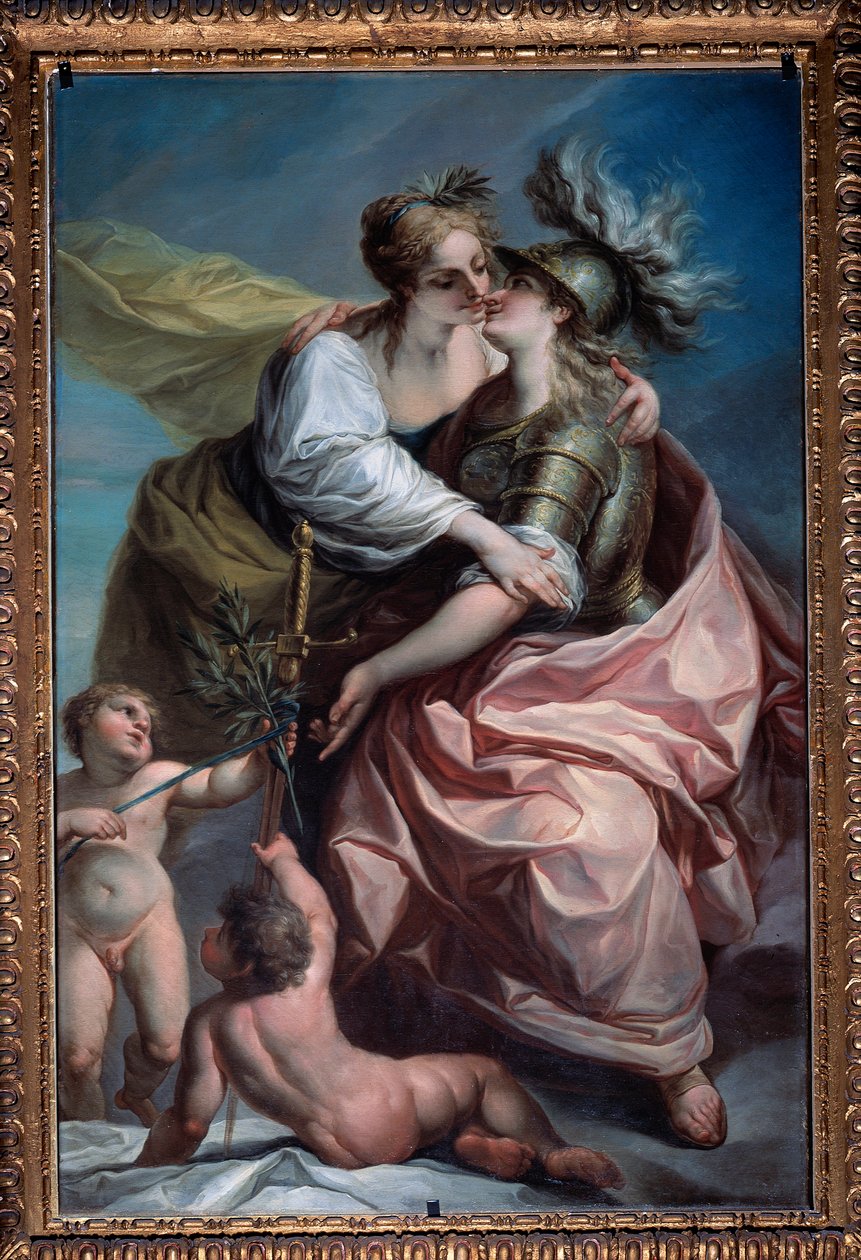 Allegori over republikkens tretten værdier: Freden, der omfavner retfærdigheden (maleri, efter 1783) af Carlo Giuseppe Ratti