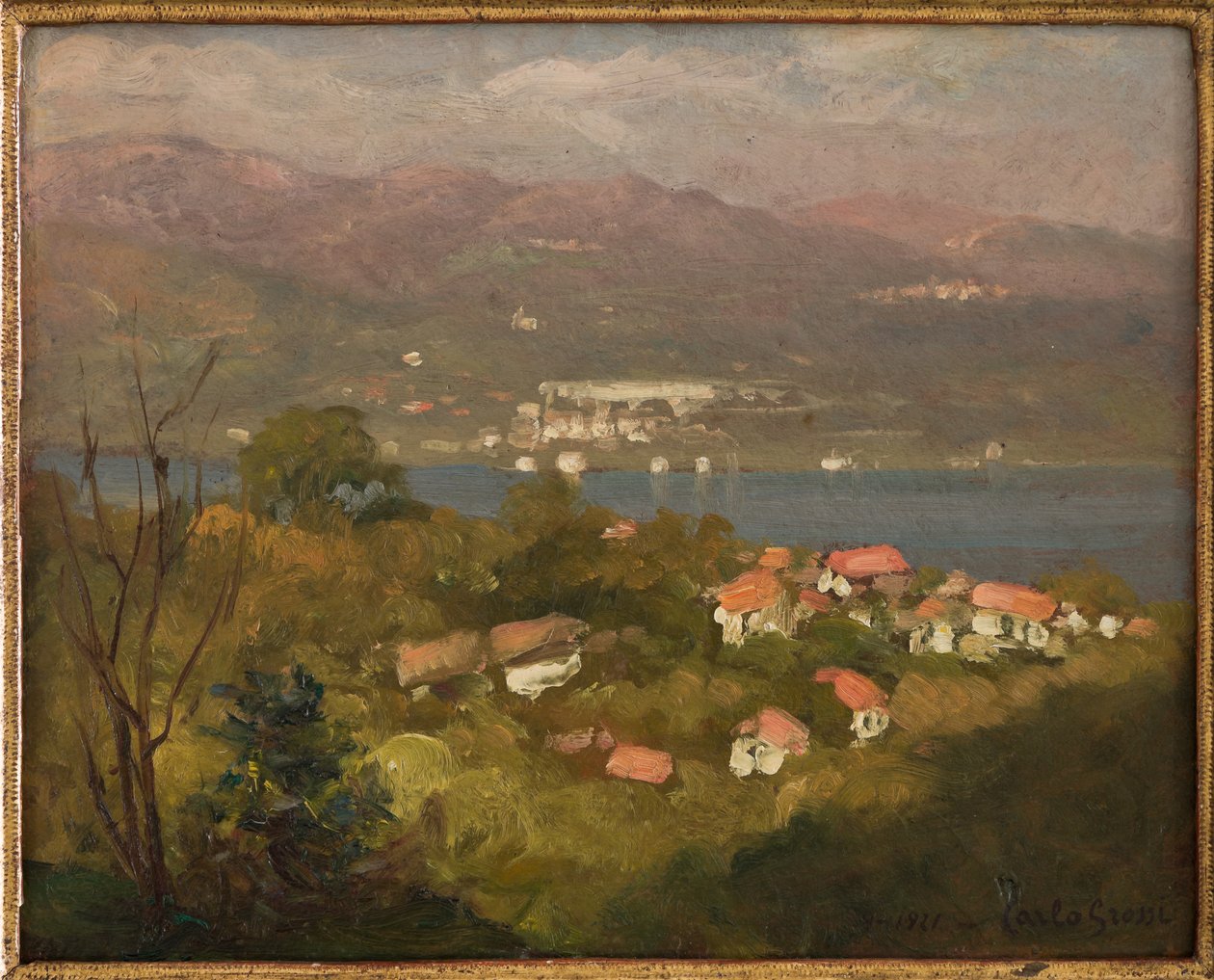 Landskab i Lombardiet, september 1921 (olie på pap) af Carlo Grossi