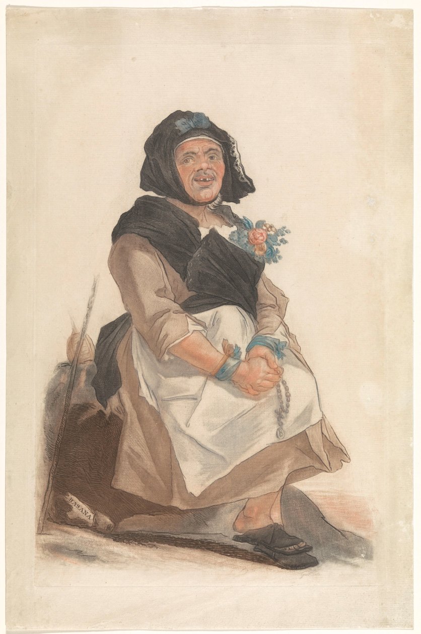 Als vrouwen verkleiden man met rozenkrans, zitten Asana (titel på objekt) Ansigter portrætter af mennesker, der tjener til at underholde den florentinske offentlighed (serietitel) af Carlo Lasinio