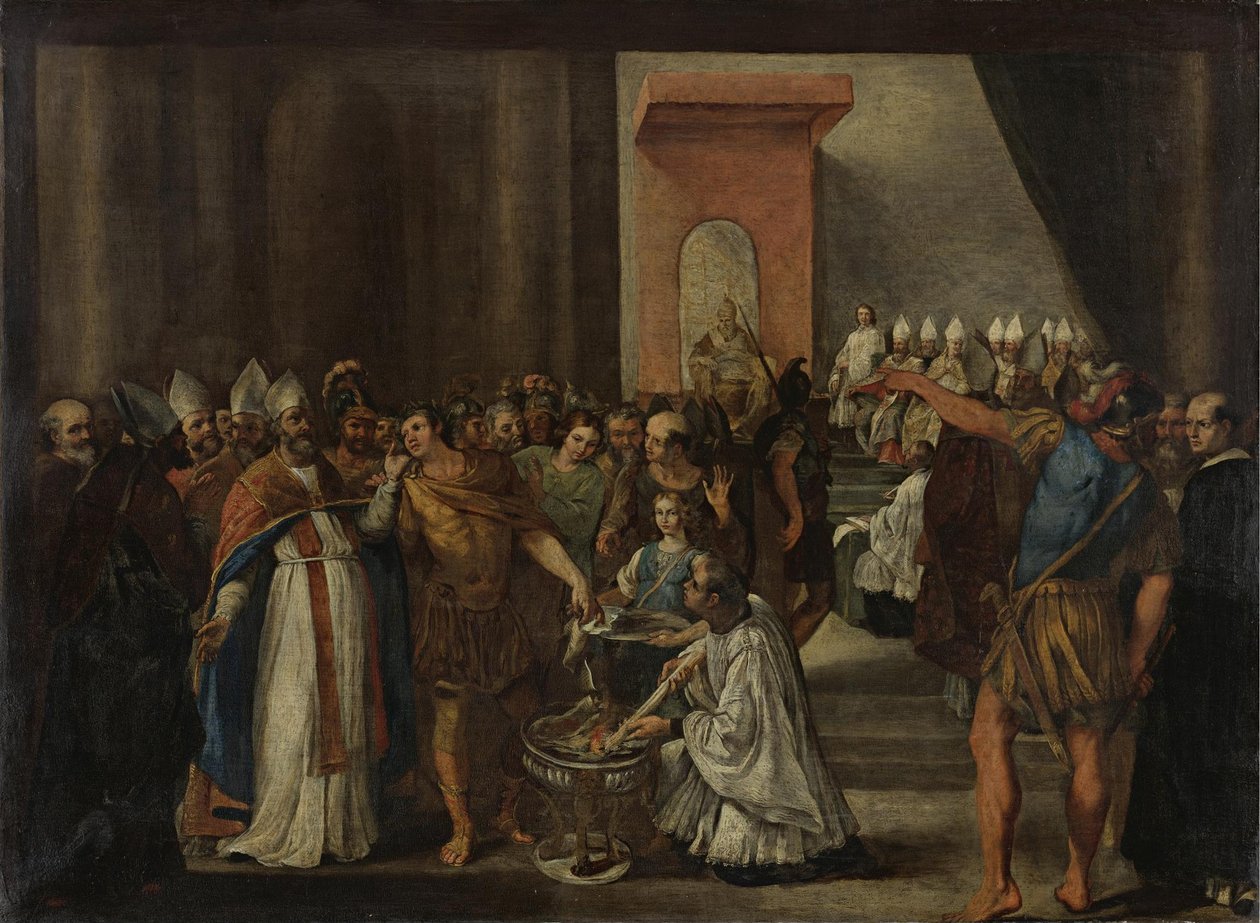 Kejser Konstantin brænder ariske bøger, 1640