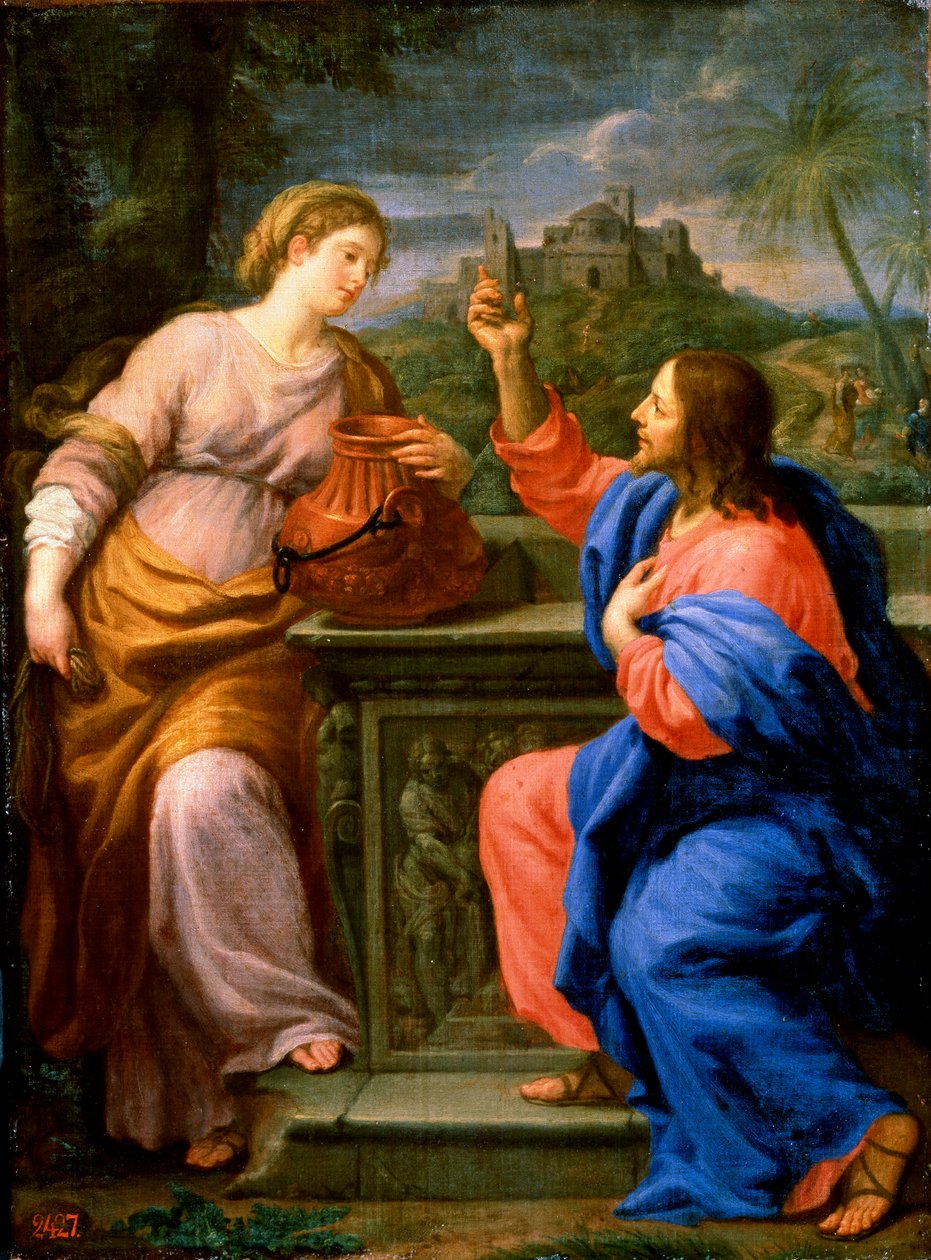 Kristus og den samaritanske kvinde ved Jacobs Well. c.17. århundrede. af Carlo Maratta