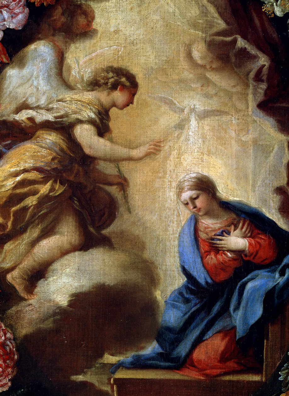 Bebudelsen med blomster detalje, 17. eller tidligt 18. århundrede af Carlo Maratta