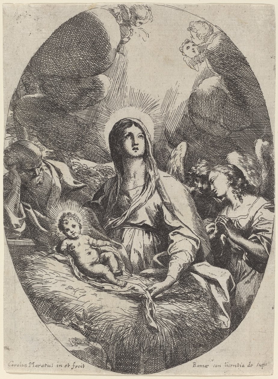 Den hellige familie med engle af Carlo Maratta
