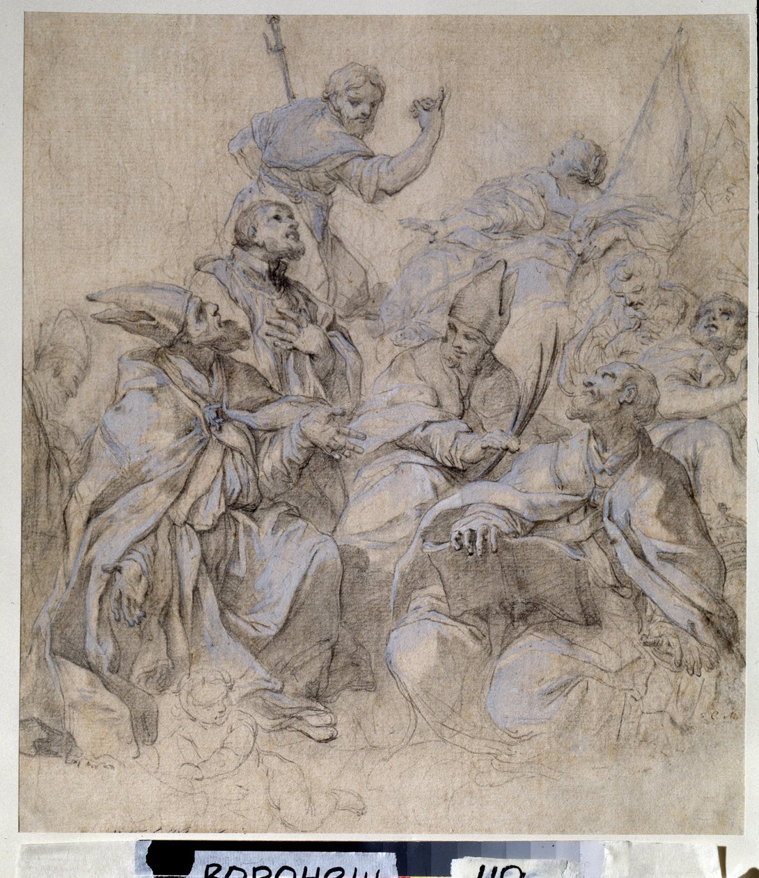 Freskoforberedende tegning til Santa Maria del Popolo-kirken i Rom (gouache og blyant på papir) af Carlo Maratta or Maratti