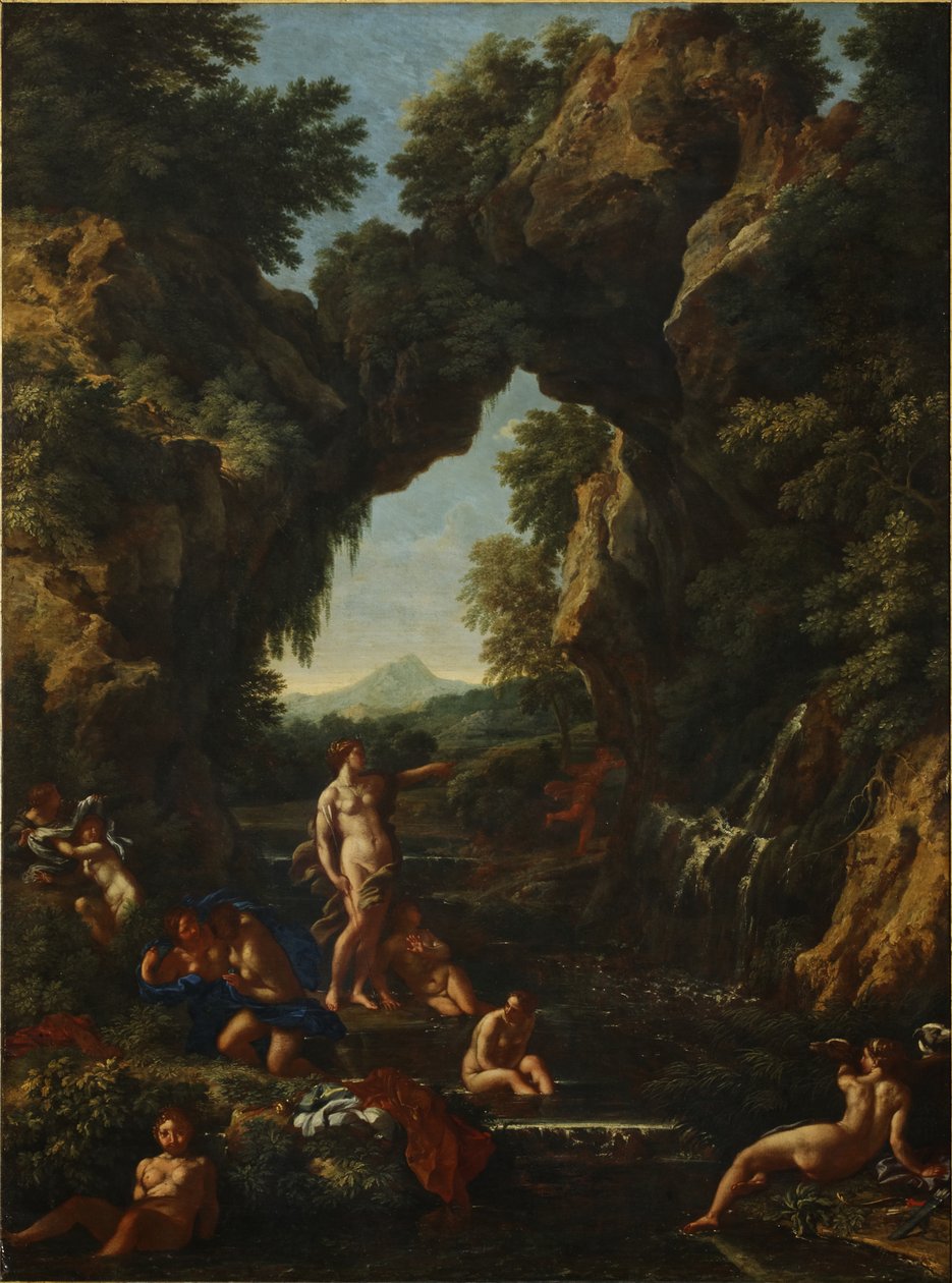 Landskab med Diana og Actaeon, ca. 1657 (olie på lærred) af Carlo Maratta or Maratti