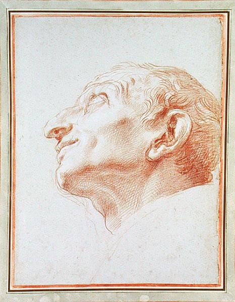 Studie til hovedet af St. Charles Borromeo (rødt kridt forhøjet med hvidt på blåt papir) af Carlo Maratta or Maratti
