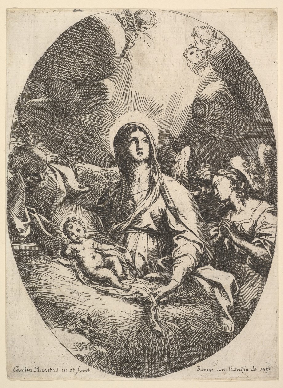 Englenes tilbedelse. af Carlo Maratta or Maratti