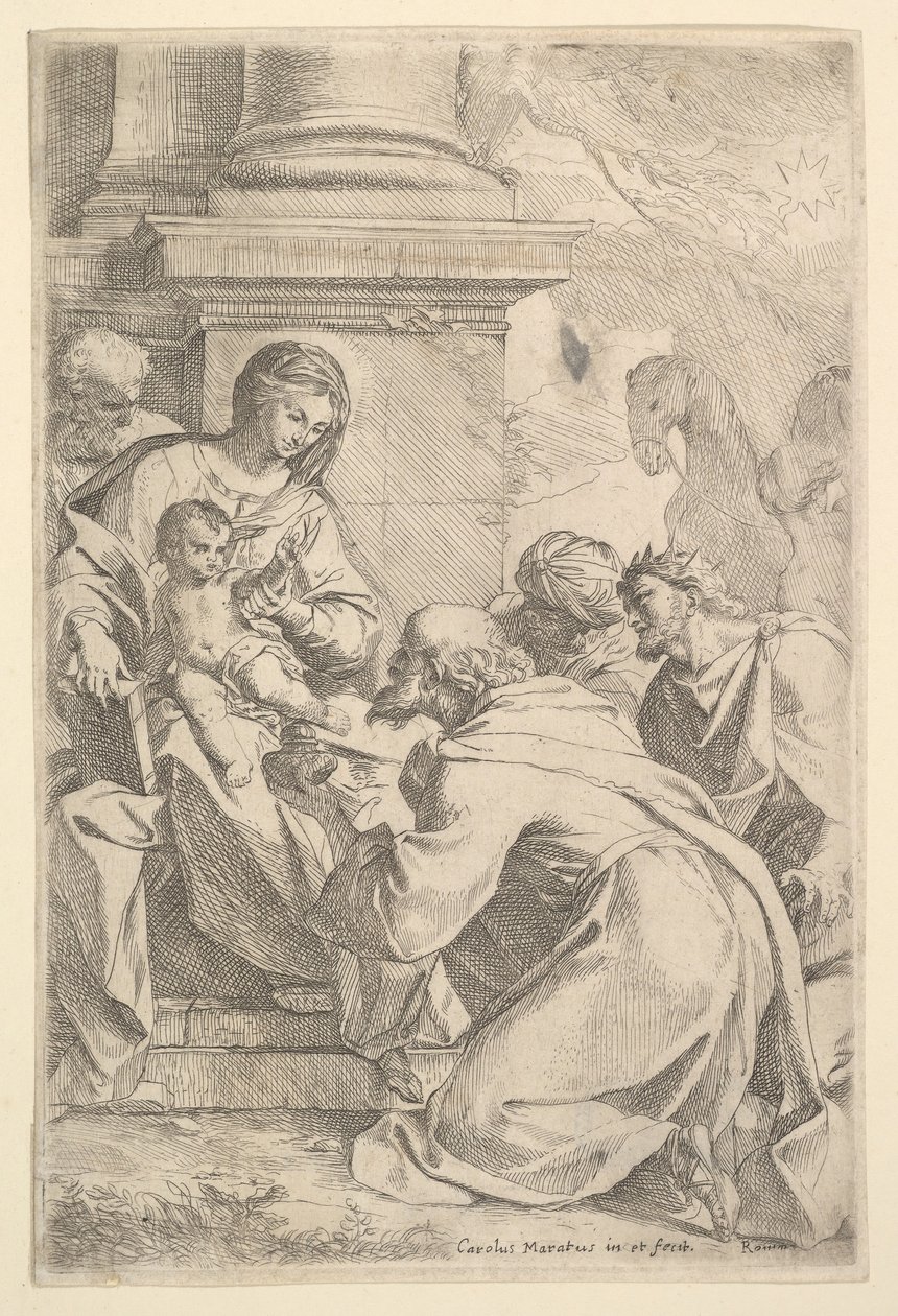 Magiernes tilbedelse. af Carlo Maratta or Maratti