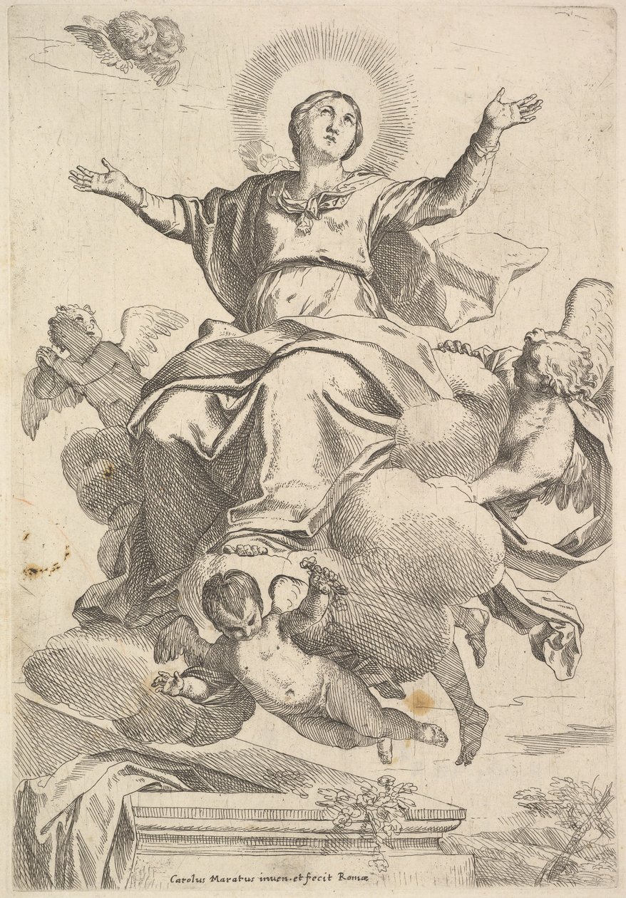 Jomfruens antagelse. af Carlo Maratta or Maratti