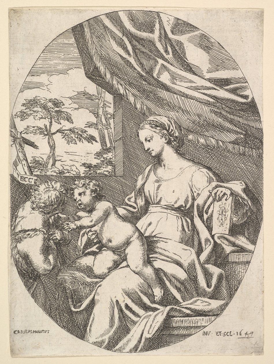 Jomfruen og Barnet med den unge St. Johannes Døberen, 1647. af Carlo Maratta or Maratti