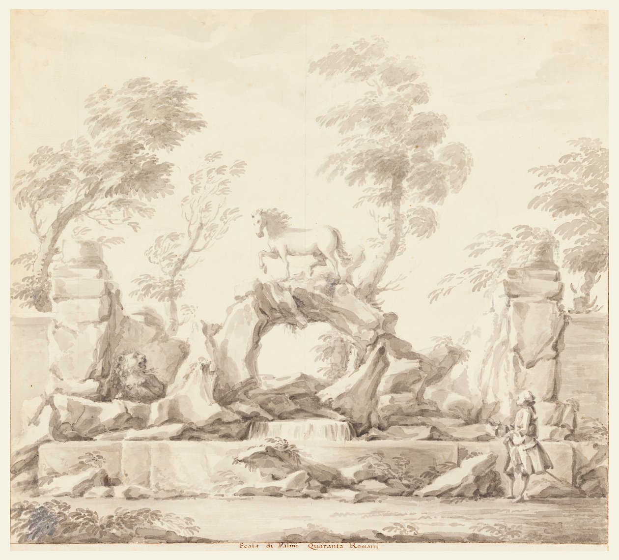 Design til et springvand med Pegasus, til Villa Albani, Rom af Carlo Marchionni