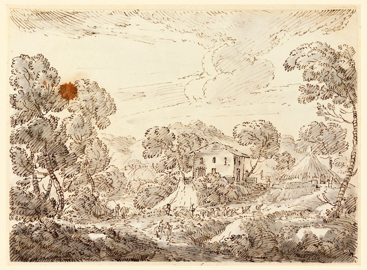 Tegning, En bondes bolig i et træbevokset land, 1750-1770 af Carlo Marchionni