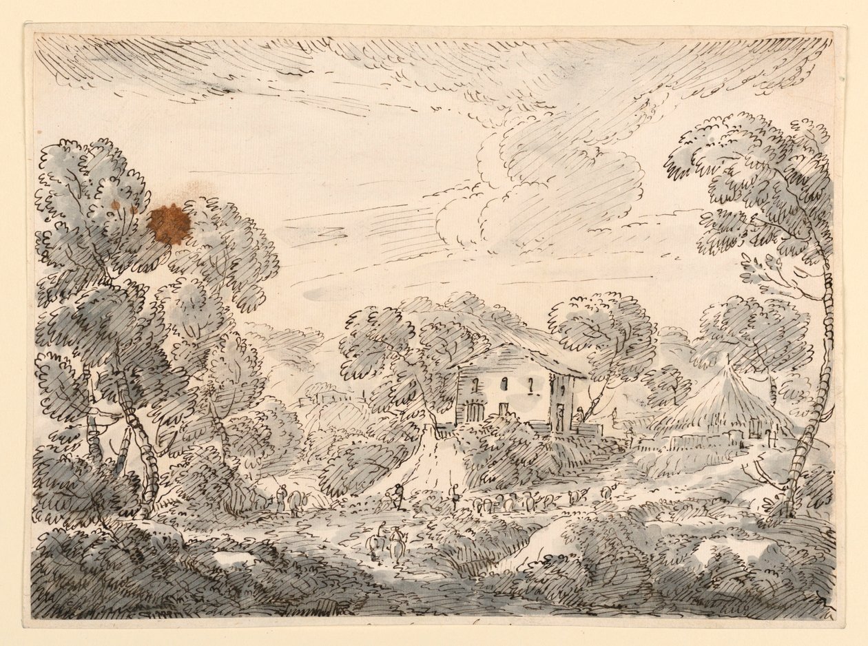 Tegning, En bondes bolig i et træbevokset land, 1750-1770 af Carlo Marchionni