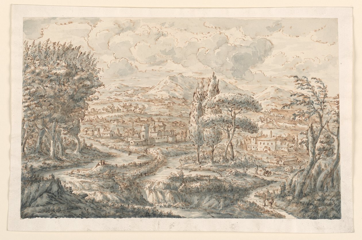 Tegning, En dal, 1750-70 af Carlo Marchionni