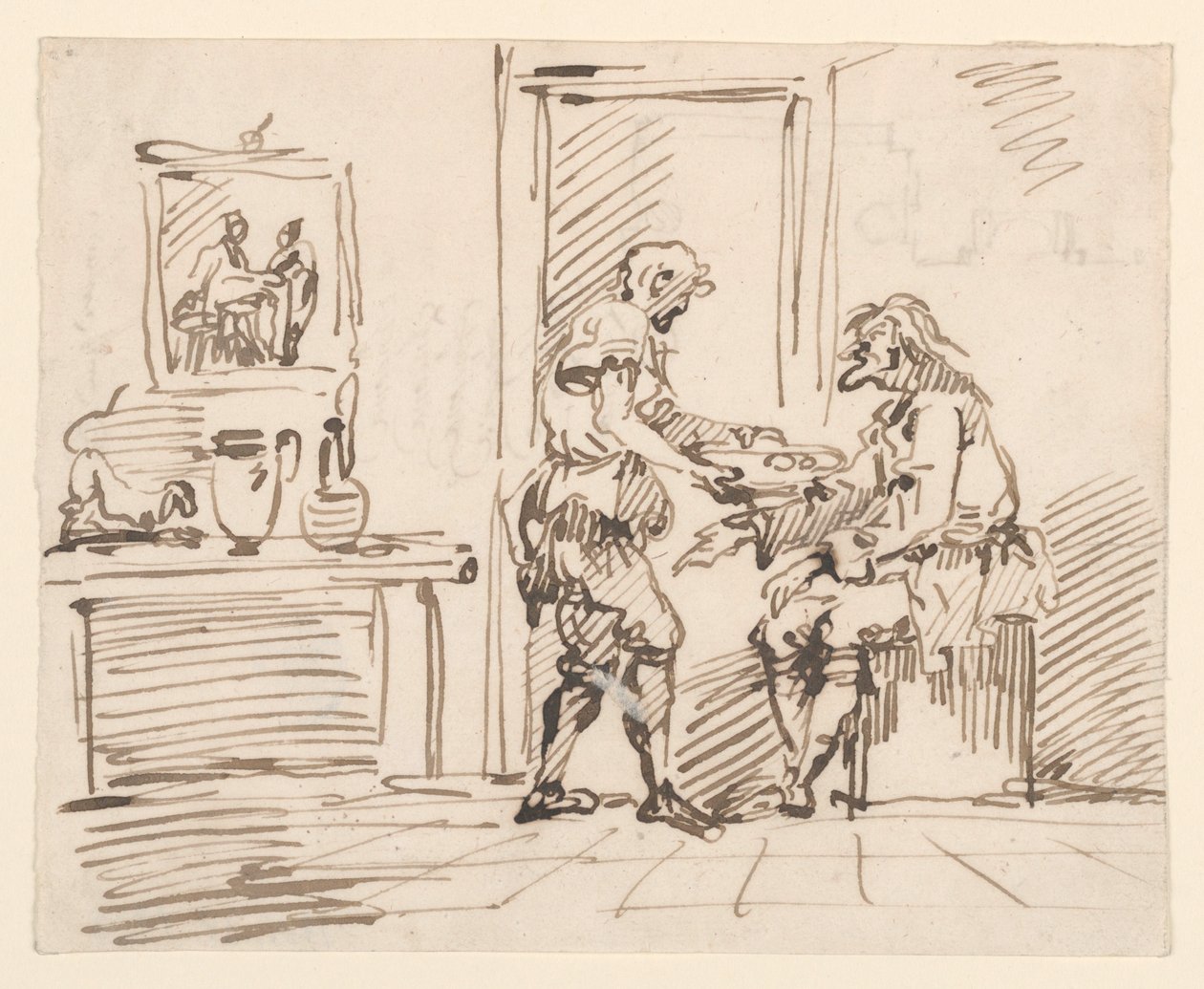 Tegning, En genrescene, 1725-50 af Carlo Marchionni