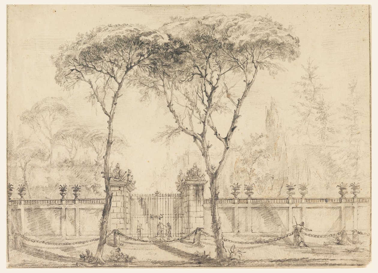 Tegning, Ved porten til en villa, 1770-86 af Carlo Marchionni