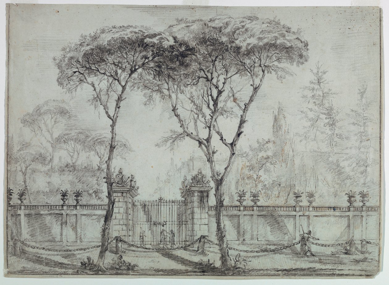 Tegning, Ved porten til en villa, 1770-86 af Carlo Marchionni