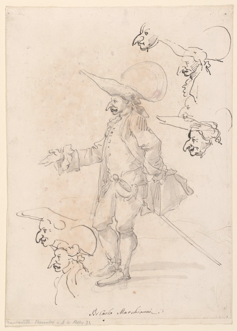 Tegning, karikaturer, ca. 1725-75 af Carlo Marchionni