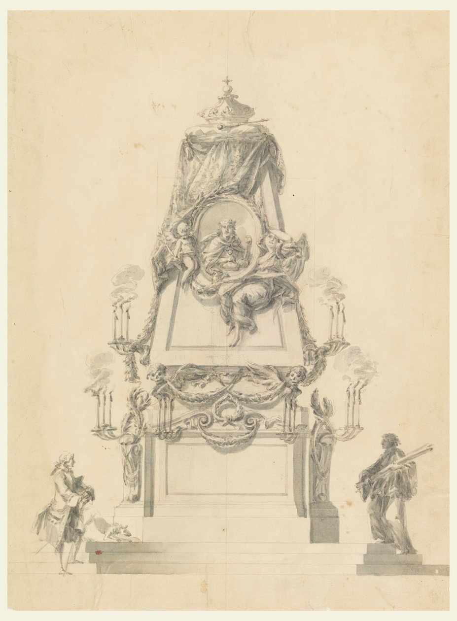 Tegning, Katafalk til en konge, ca. 1765 af Carlo Marchionni