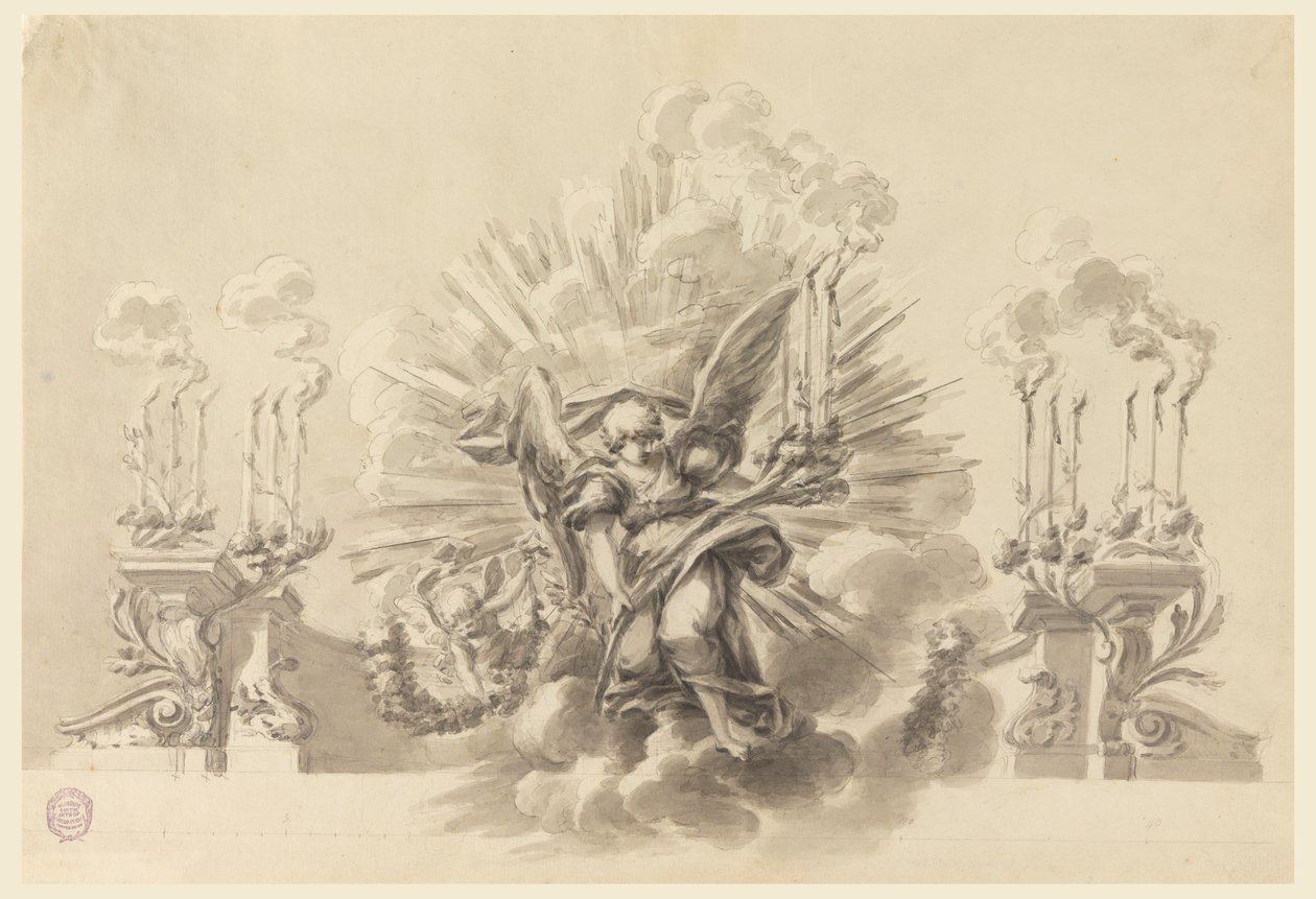 Tegning, Design til en ceremoniel udsmykning, ca. 1760 af Carlo Marchionni