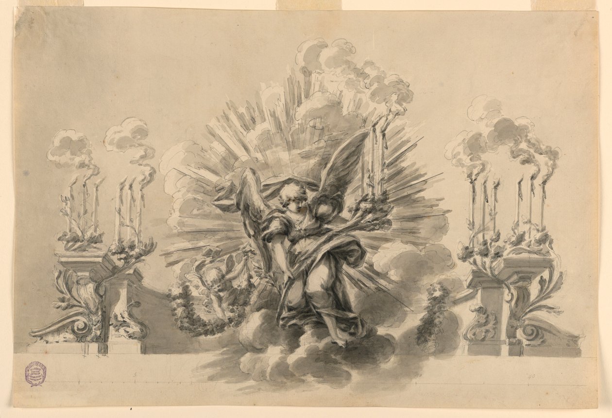 Tegning, Design til en ceremoniel udsmykning, ca. 1760 af Carlo Marchionni