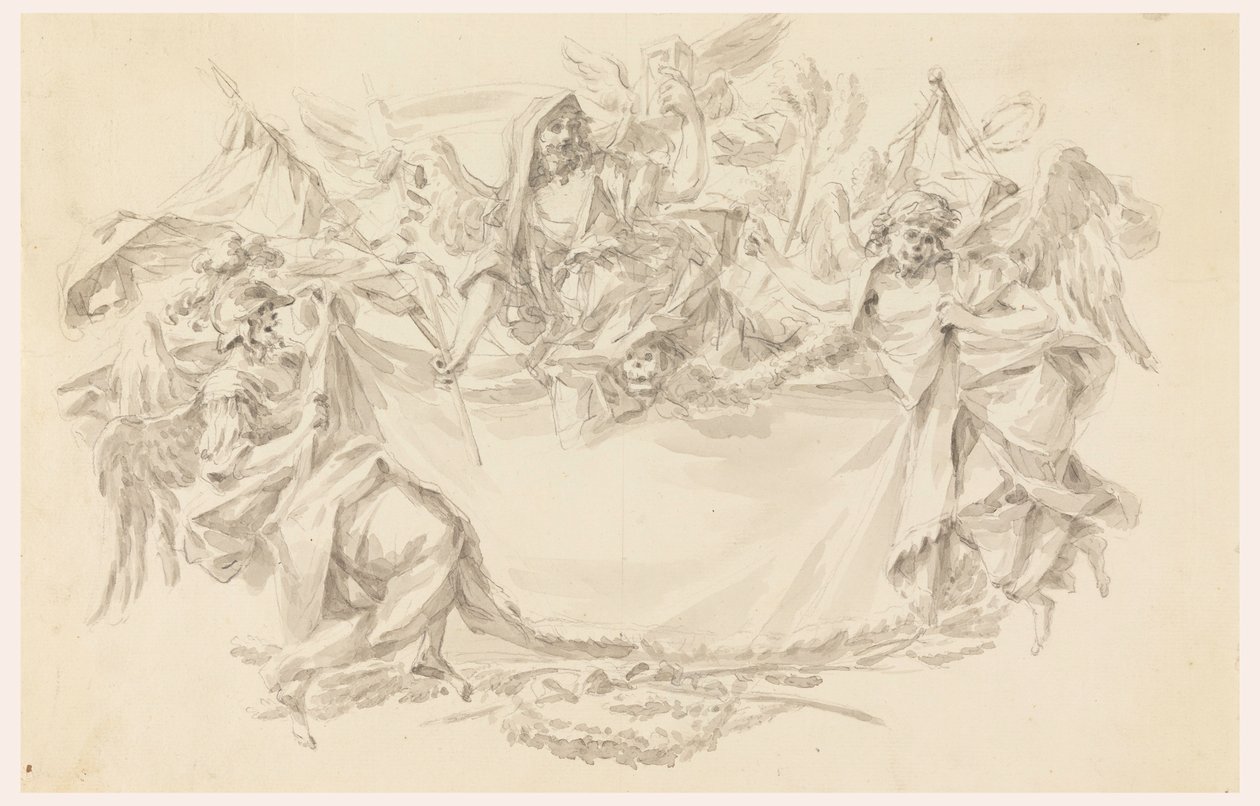 Tegning, Design til et klæde som sted for en inskription, 1750-86 af Carlo Marchionni