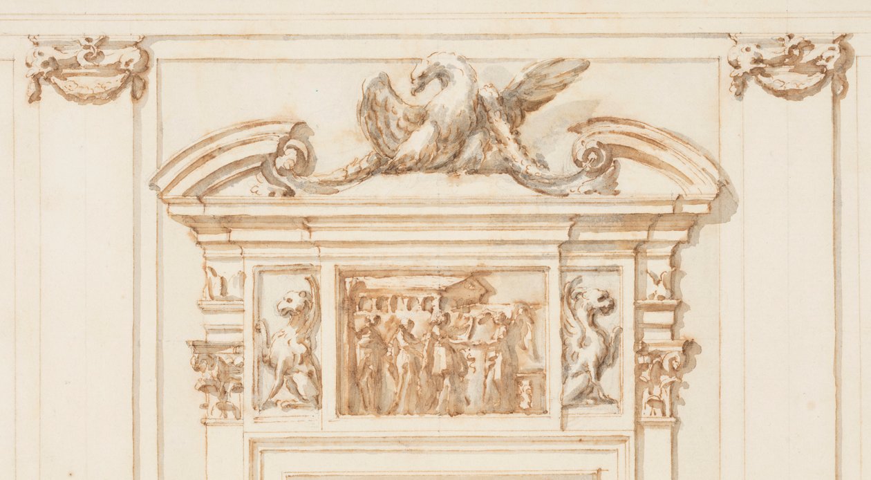 Tegning, design til nordportalen, det store galleri, Villa Albani, Rom, Italien, 1755-56 af Carlo Marchionni