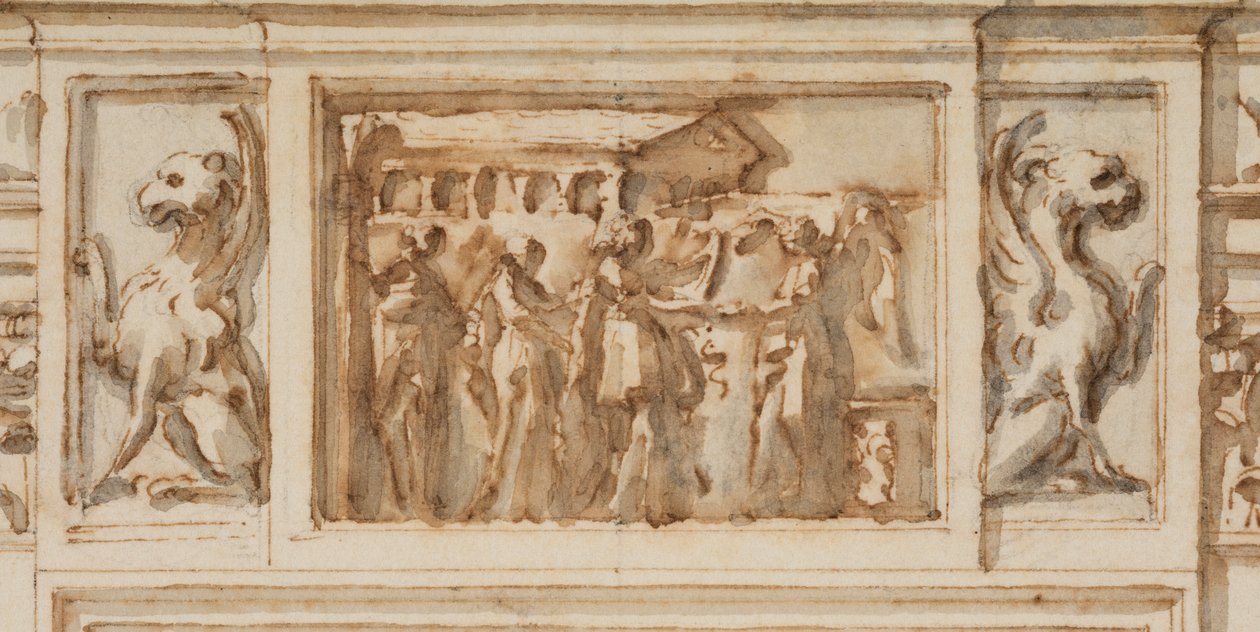 Tegning, design til nordportalen, det store galleri, Villa Albani, Rom, Italien, 1755-56 af Carlo Marchionni