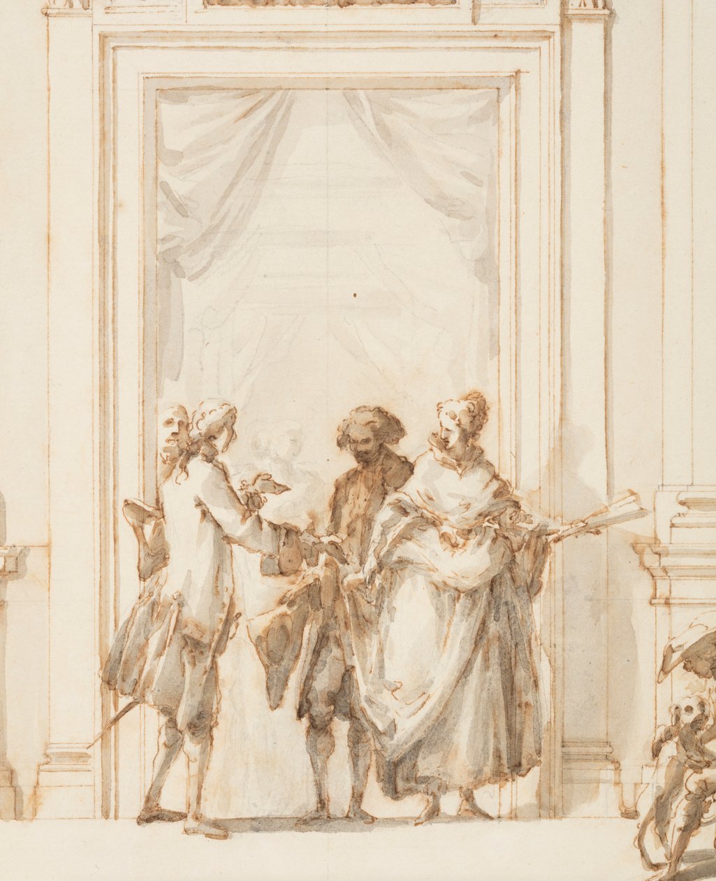 Tegning, design til nordportalen, det store galleri, Villa Albani, Rom, Italien, 1755-56 af Carlo Marchionni