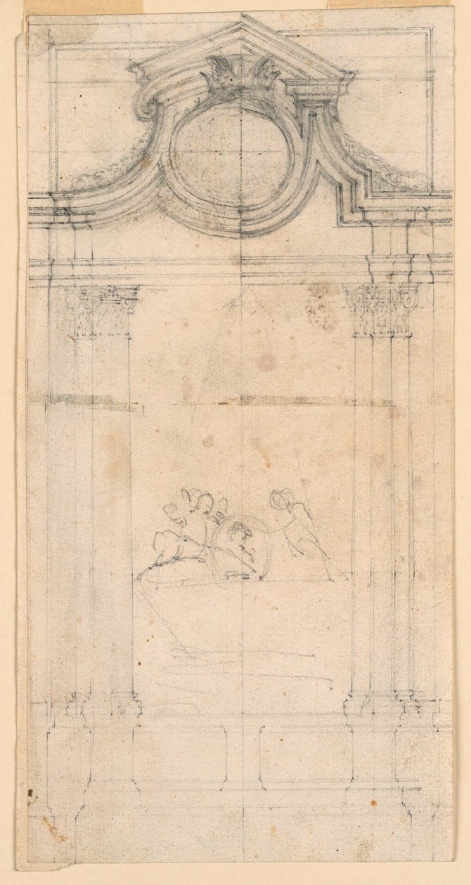 Tegning, Design af et gravmonument til et kloster, ca. 1745 af Carlo Marchionni