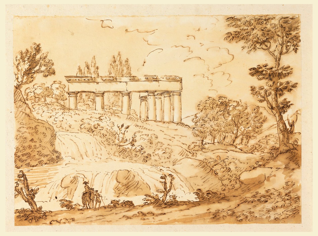 Tegning, Landskab med tempelruiner, 1770-1786 af Carlo Marchionni