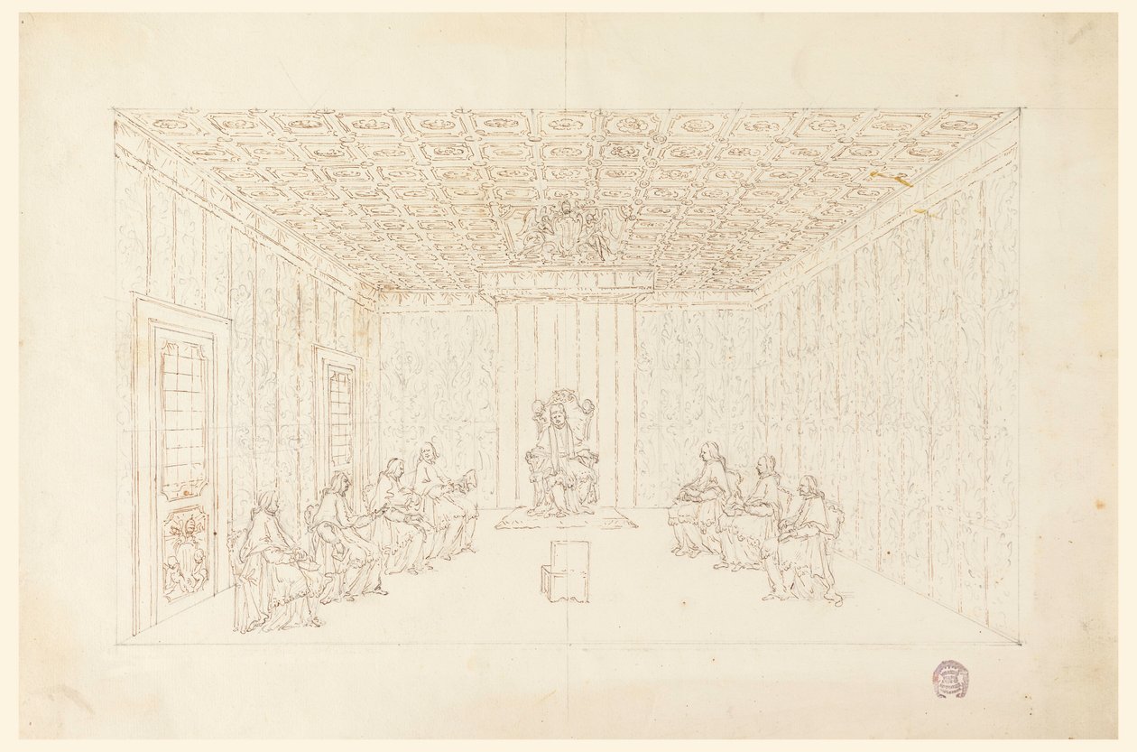 Tegning, pave Benedikt XIV i konsistorium med kardinaler, 1740-58 af Carlo Marchionni